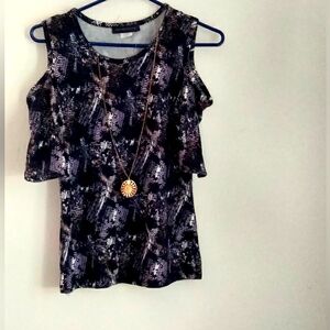 American City Wear Blouse Women M Black, Brown and White Top Versatile Office